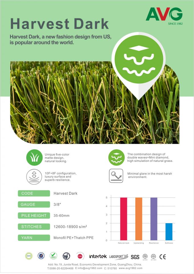 Погода придает непроницаемость искусственная трава ковра сада дерновины 60MM установки зеленая естественная 0
